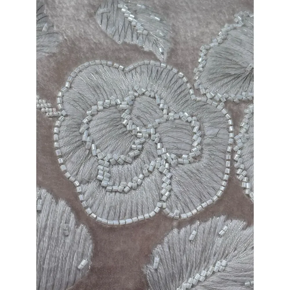 Callisto Home 14x24 Cream Floral Velvet Decorative Lumbar Pillow Feather Fill